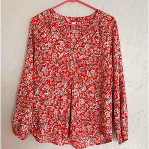 Old Navy, red, patterned long sleeve blouse